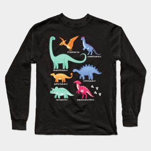 Types of Dinosaurs Future Paleontologist Kids Dino Lover Long Sleeve T-Shirt